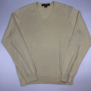 Brooks Brothers Sweater Mens Medium M Yellow V-Neck Silk Cotton Knit Pullover
